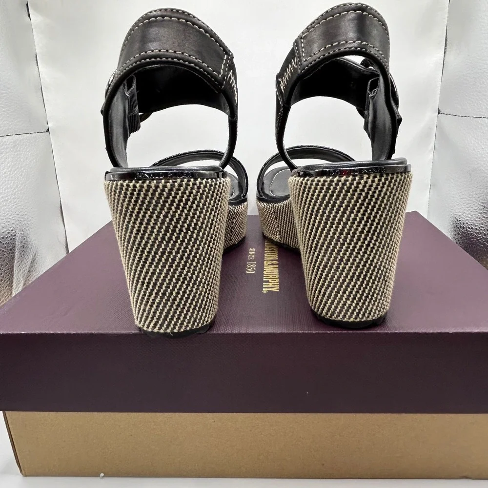 Donald Pliner Imani Black Croc Patent Leather Woven Platform Wedge Sandals 7.5M